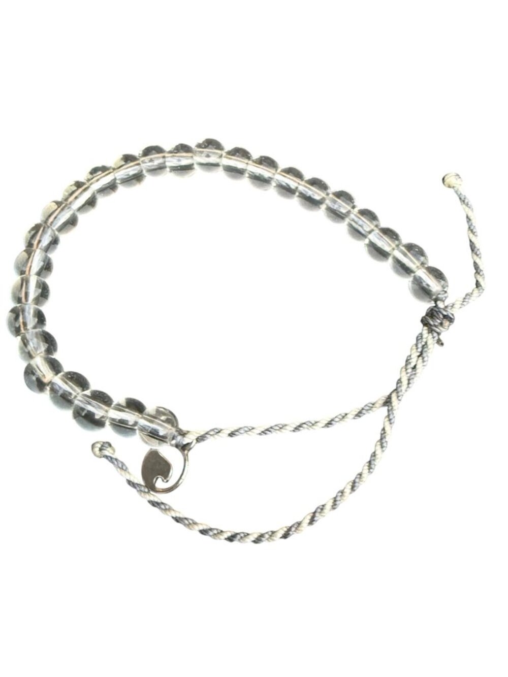 4ocean Bracelet Clear Glass Beaded Wave Charm Braided Adjustable Cord